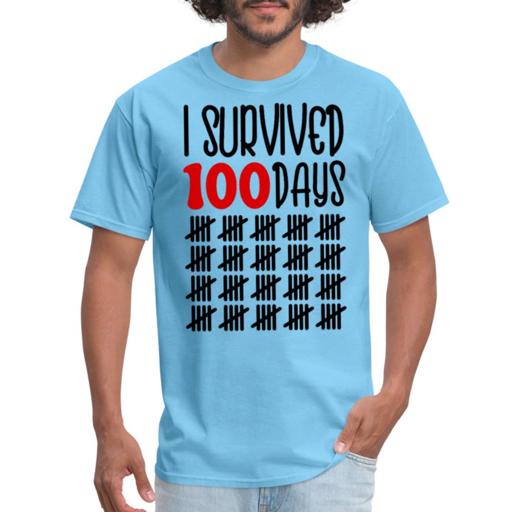 Funny 100 Days Survived School Tee Teacher Appreciation T-shirt - aquatic blue