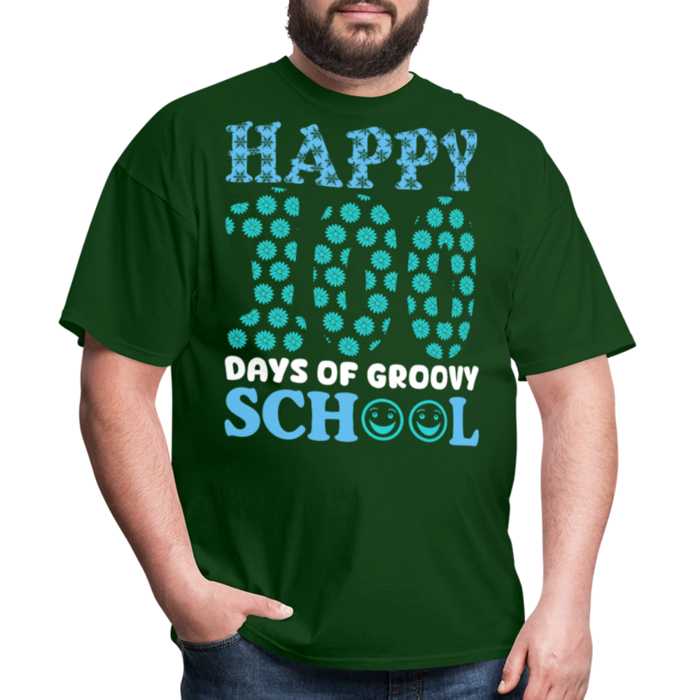 Groovy 100th-day School Celebration Tee Teacher Appreciation Gift T-shirt - forest green