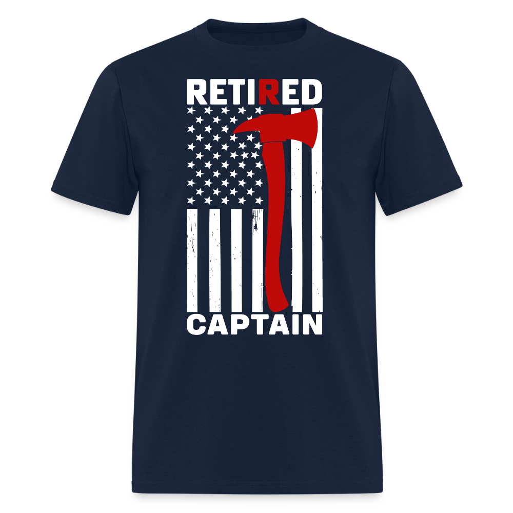 Retired Firefighter Tee for Captain American Flag T-Shirt - navy