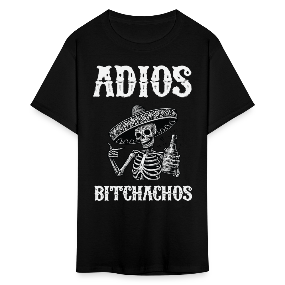 Funny Mexican Skeleton Drinking Tee Adios Bitchachos Fiesta T-shirt - black