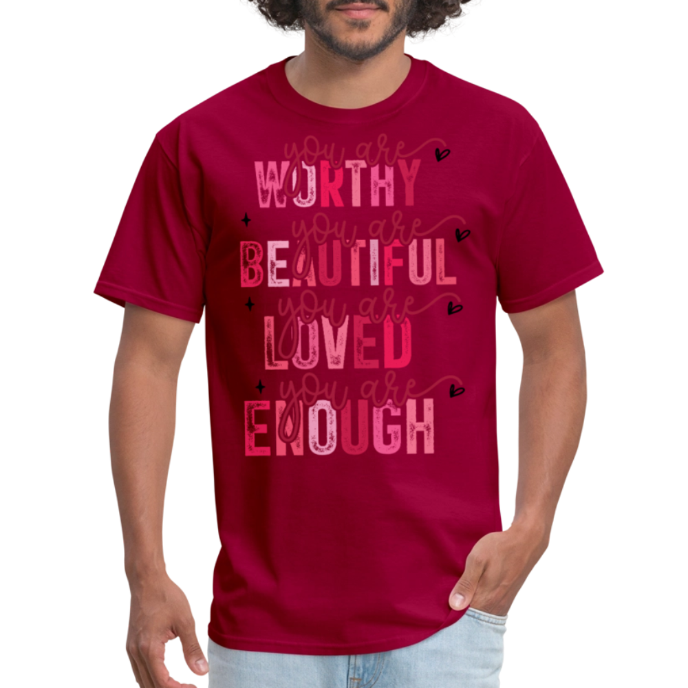 Self-Love Graphic Tee You Are Enough Motivational T-shirt - dark red