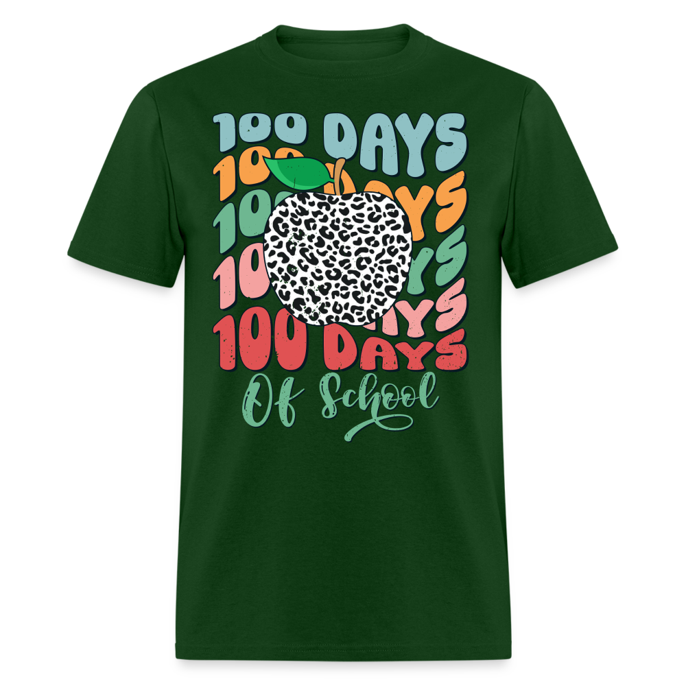 Leopard Print 100 Days of School Tee 100th-day Celebration T-shirt - forest green