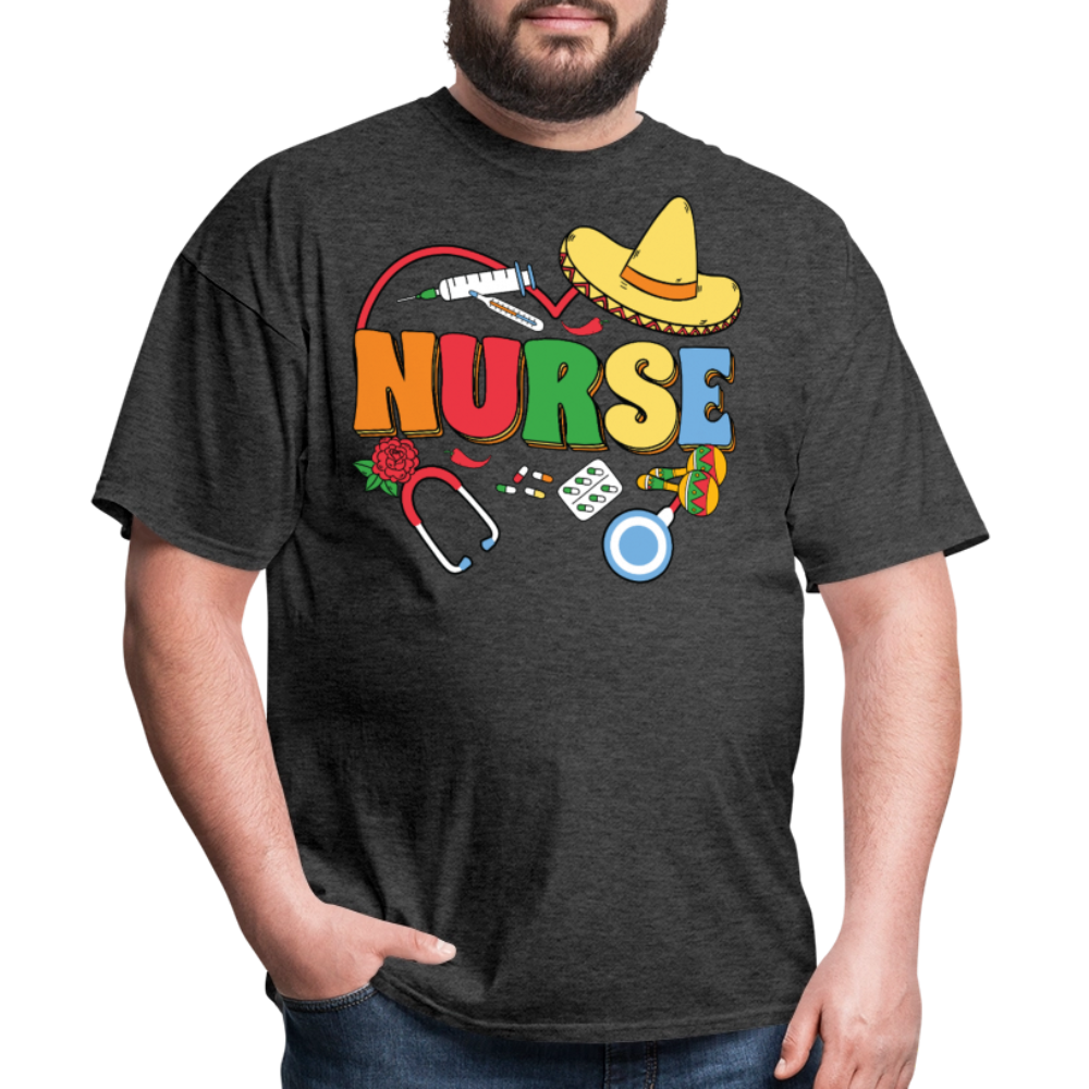 Nurse Shirt with Stethoscope and Maracas Cinco de Mayo Nurse T-shirt - heather black