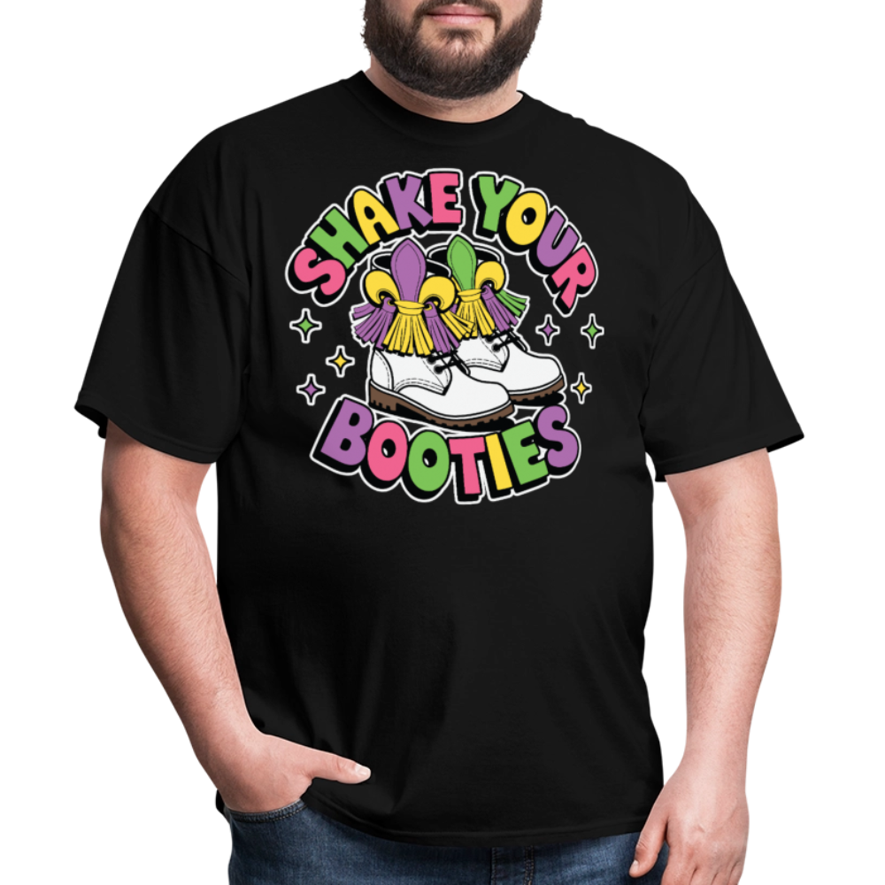 Mardi Gras Shirt With Boots And Tassels Funny Shake Your Booties T-shirt - black