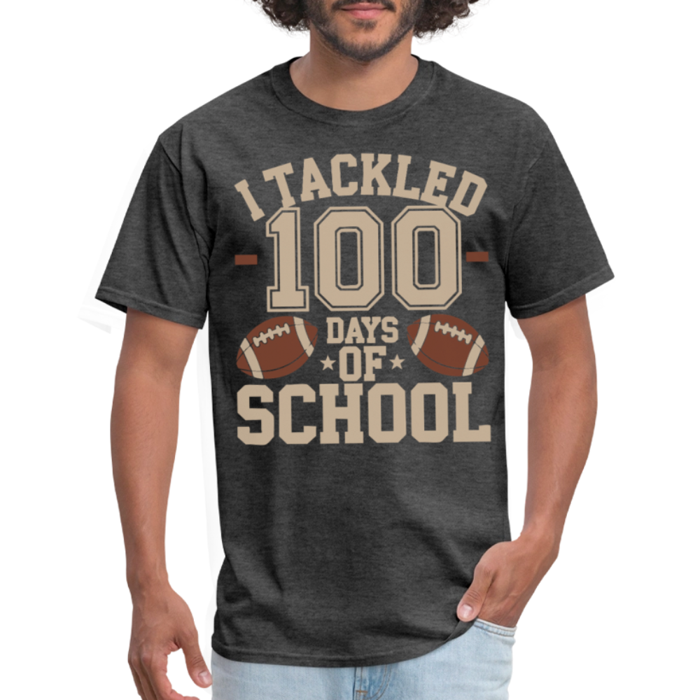 100 Days Of School Tee For Teachers Funny Football Themed School T-shirt - heather black