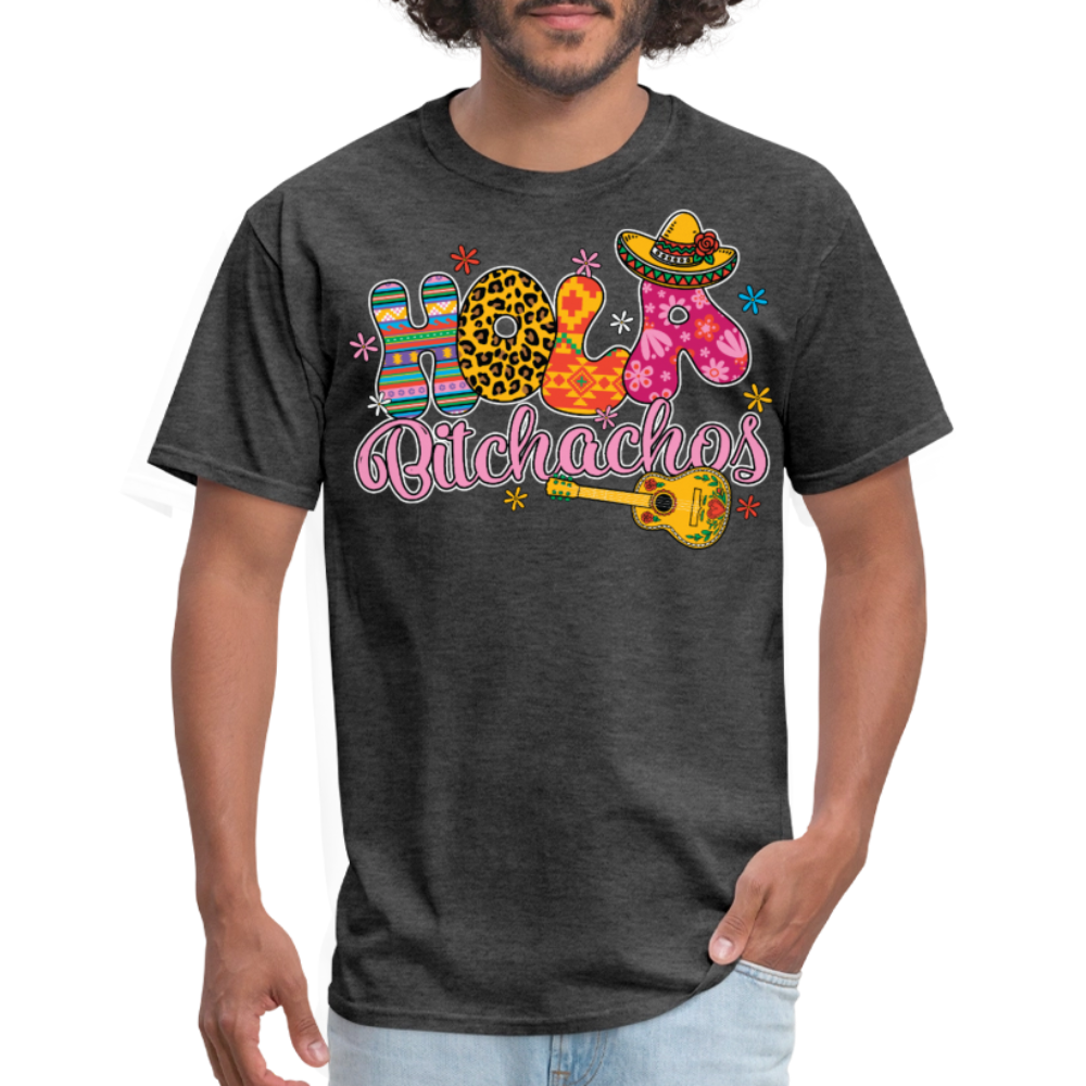 Hola Bitchachos Mexican Party Shirt Cinco de Mayo Funny Graphic T-shirt - heather black