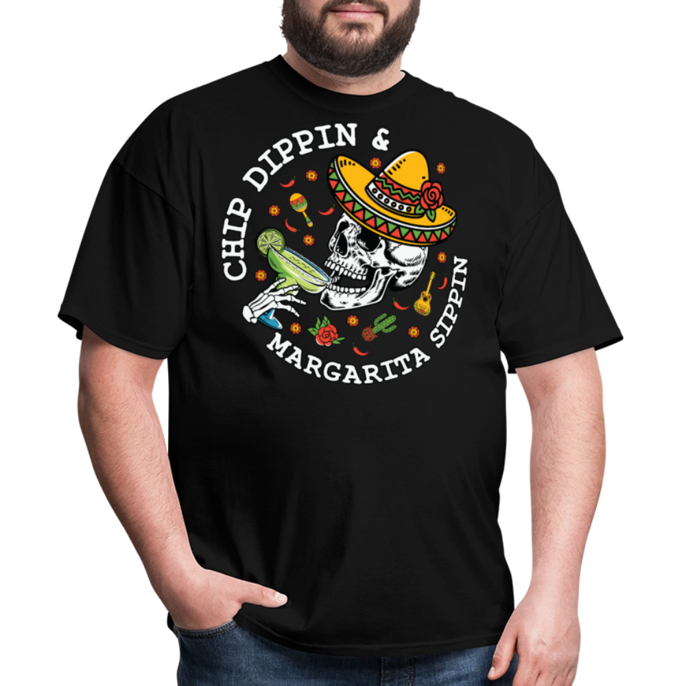 Cinco de Mayo Skull Drinking Tee Chip Dipping And Margarita Sipping T-shirt - black