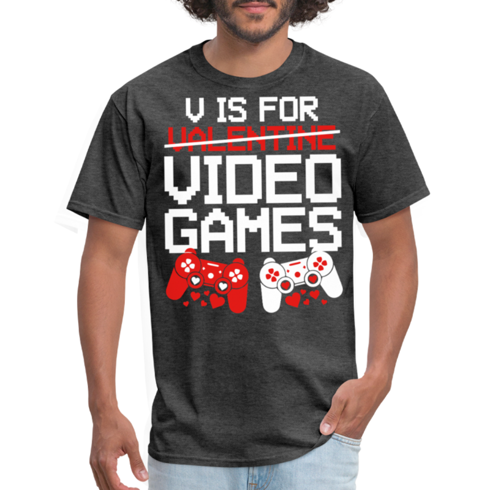 V Is For Video Games Funny Gamer Valentine's Gift - heather black