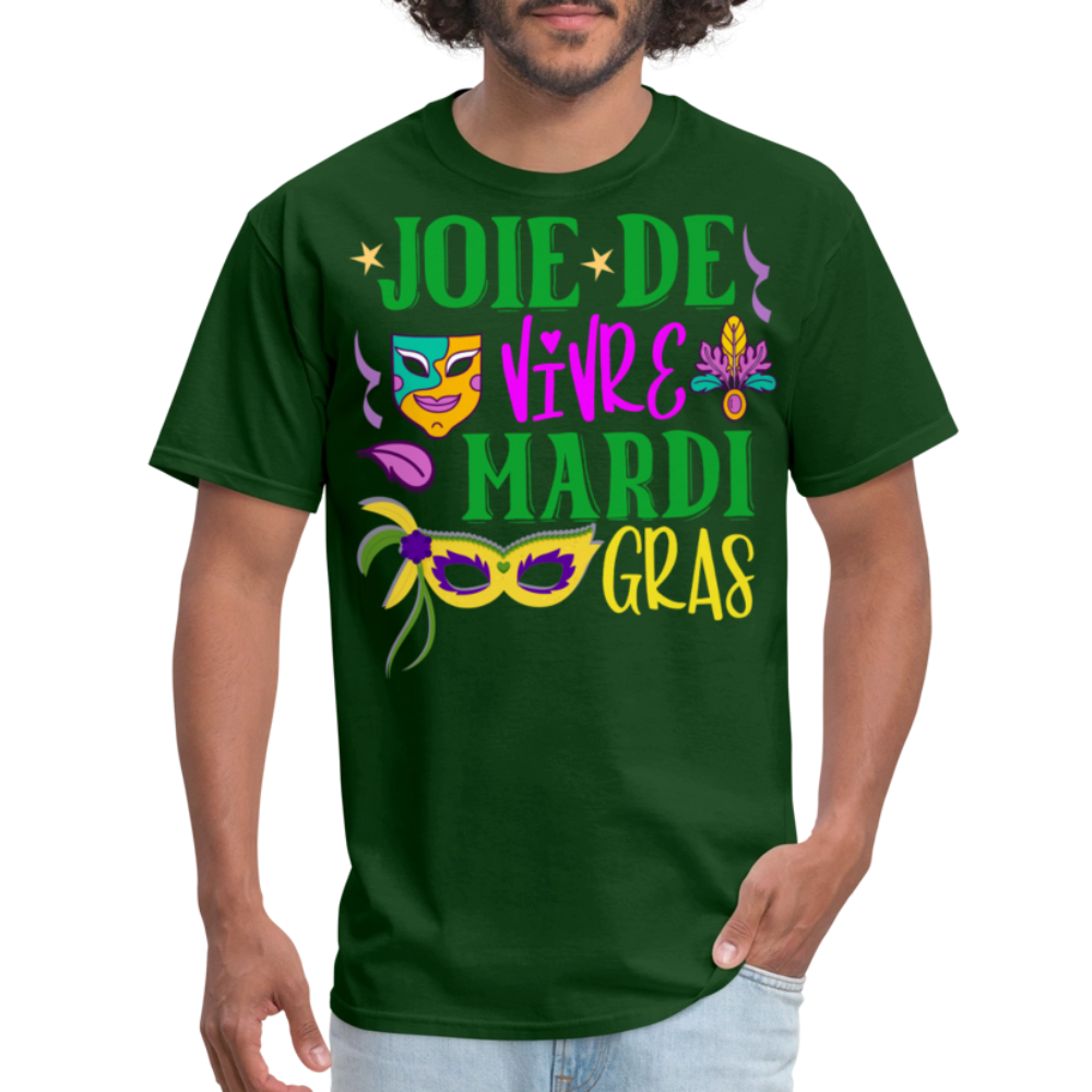 Joie De Vivre Mardi Gras Graphic Tee Colorful Masquerade Mask T-shirt - forest green