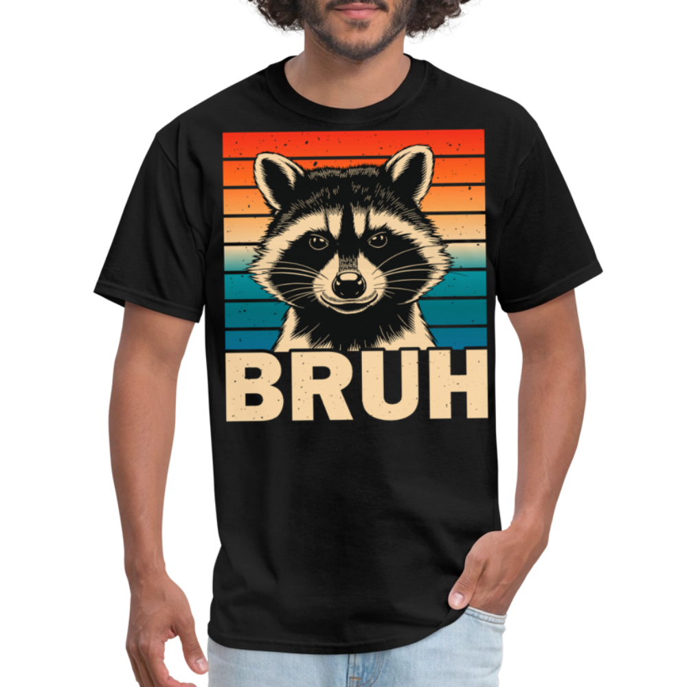 Funny Meme Graphic Tee Retro Bruh Raccoon T-shirt - black