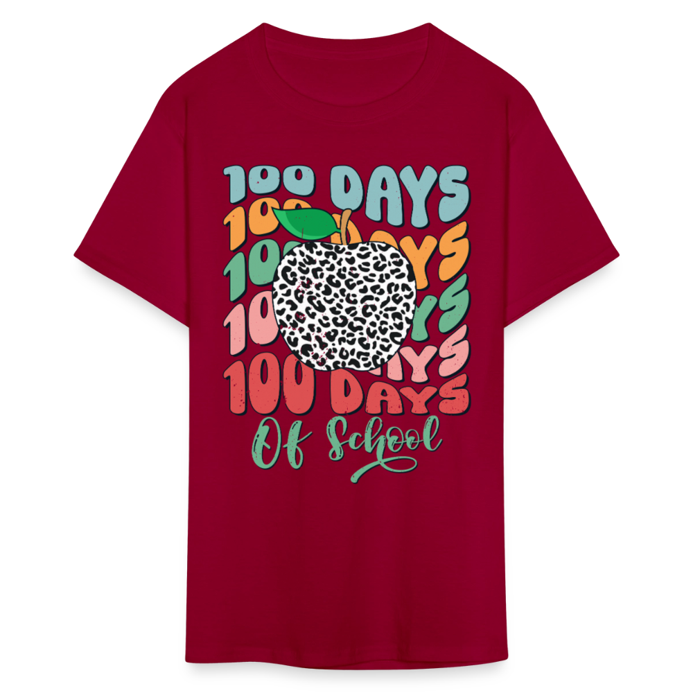 Leopard Print 100 Days of School Tee 100th-day Celebration T-shirt - dark red