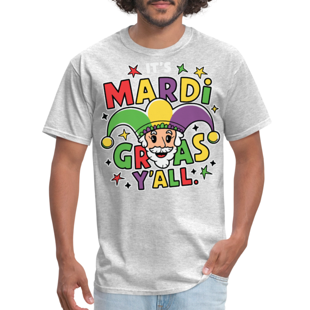 Funny Mardi Gras Party Shirt With Jester Festive Mardi Gras Y’all T-shirt - heather gray