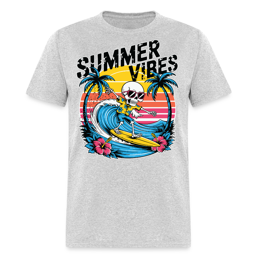 Skeleton Surfer Summer Retro Beach Vacation T-shirt - heather gray
