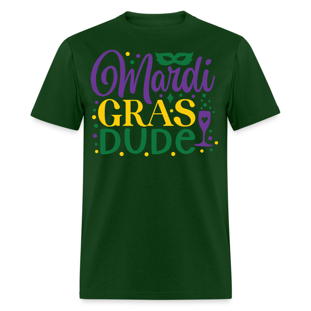 Unique Mardi Gras Dude Graphic T-shirt - forest green