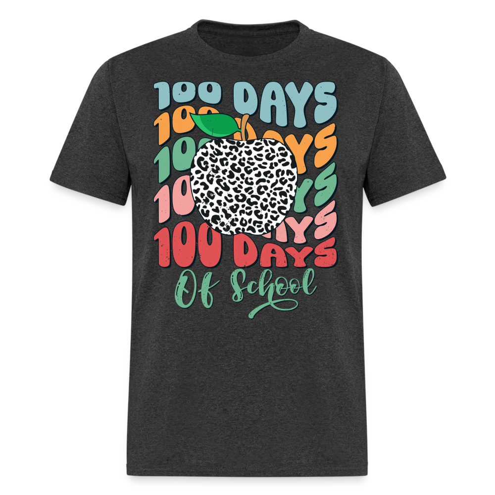 Leopard Print 100 Days of School Tee 100th-day Celebration T-shirt - heather black