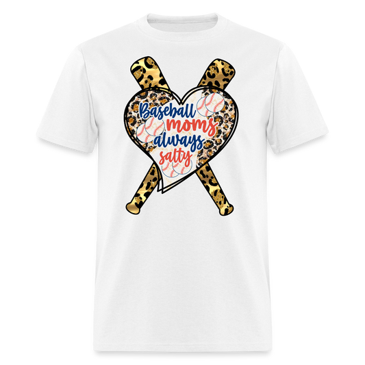Baseball Mom Always Salty Leopard Print T-shirt - white