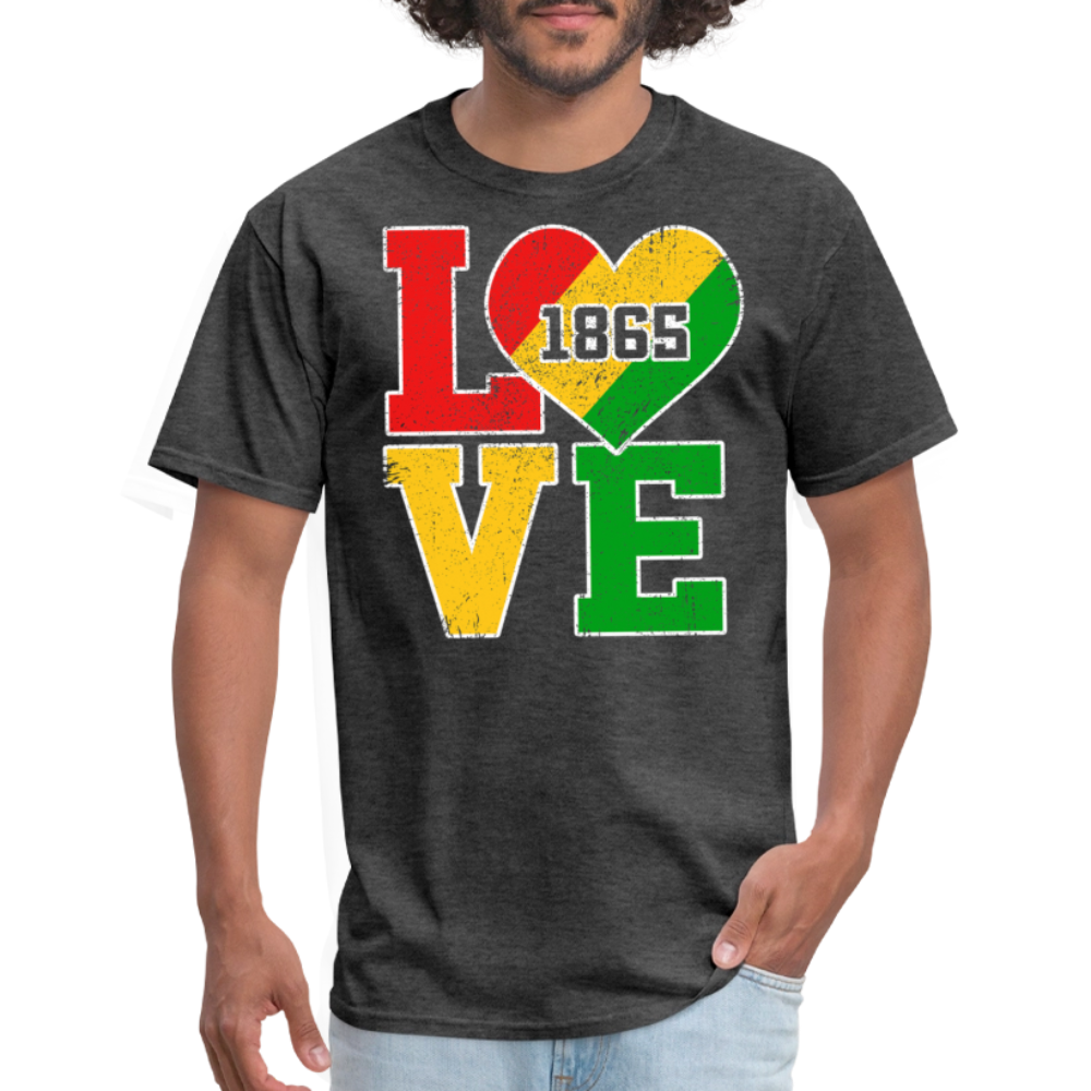 Juneteenth 1865 Tee With African Pride Afrocentric Heart T-shirt - heather black