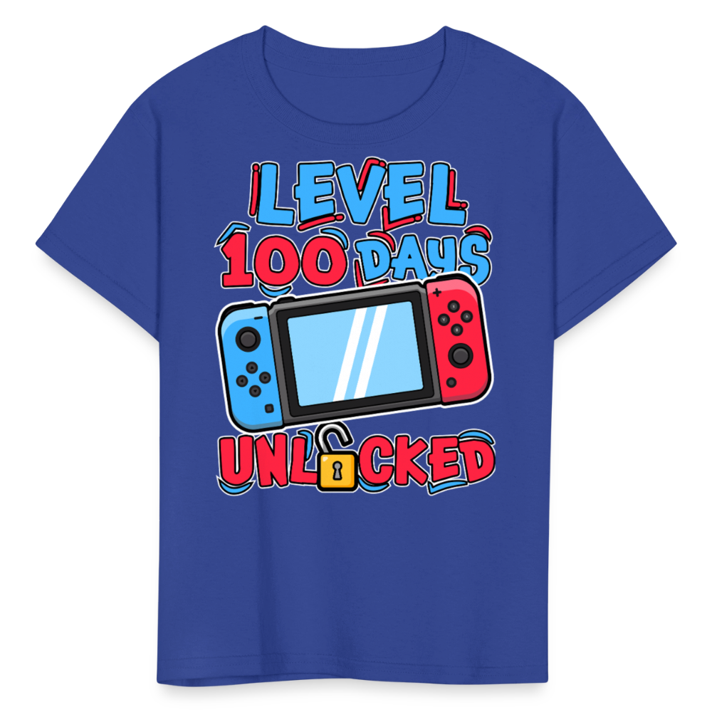 100 Days Unlocked Video Game Tee Gaming Milestone Kids T-shirt - royal blue