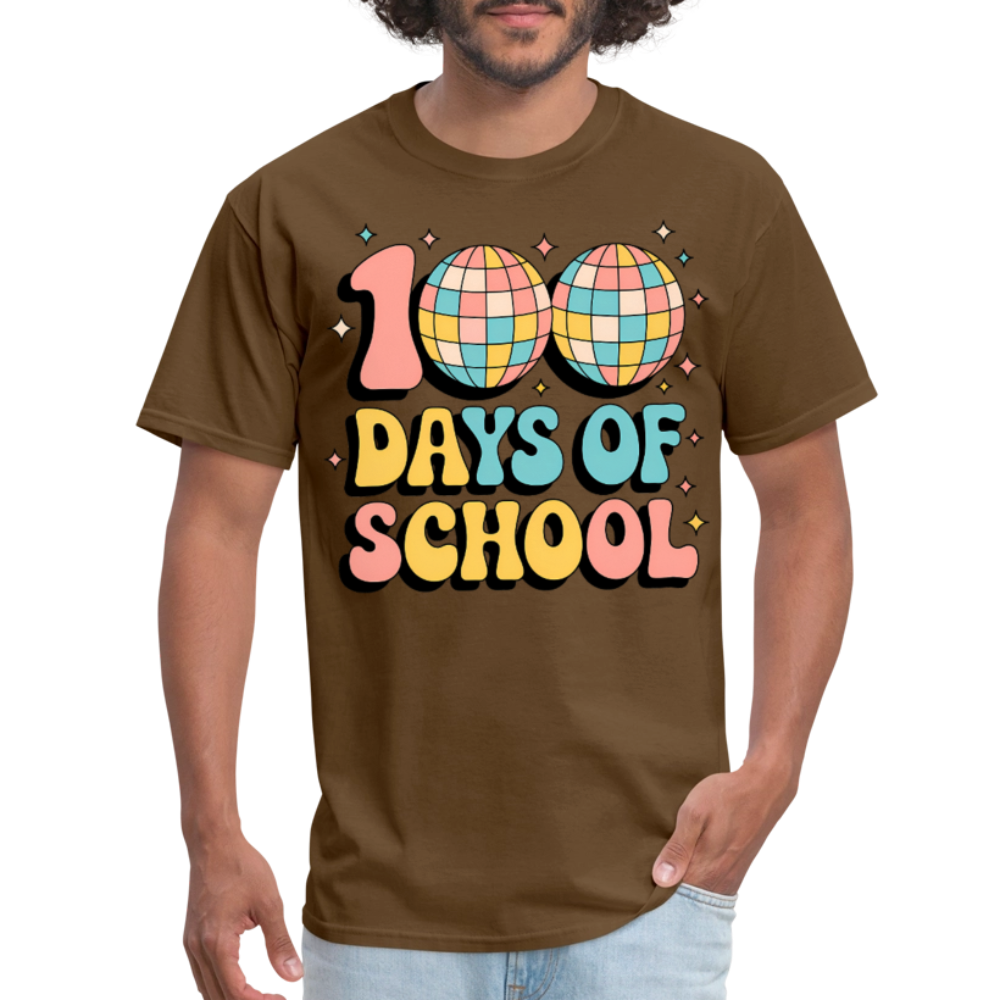 100 Days Of School Tee  For Teachers Funny Disco Theme T-shirt - brown