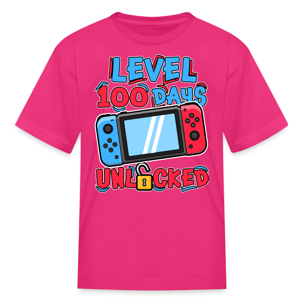 100 Days Unlocked Video Game Tee Gaming Milestone Kids T-shirt - fuchsia