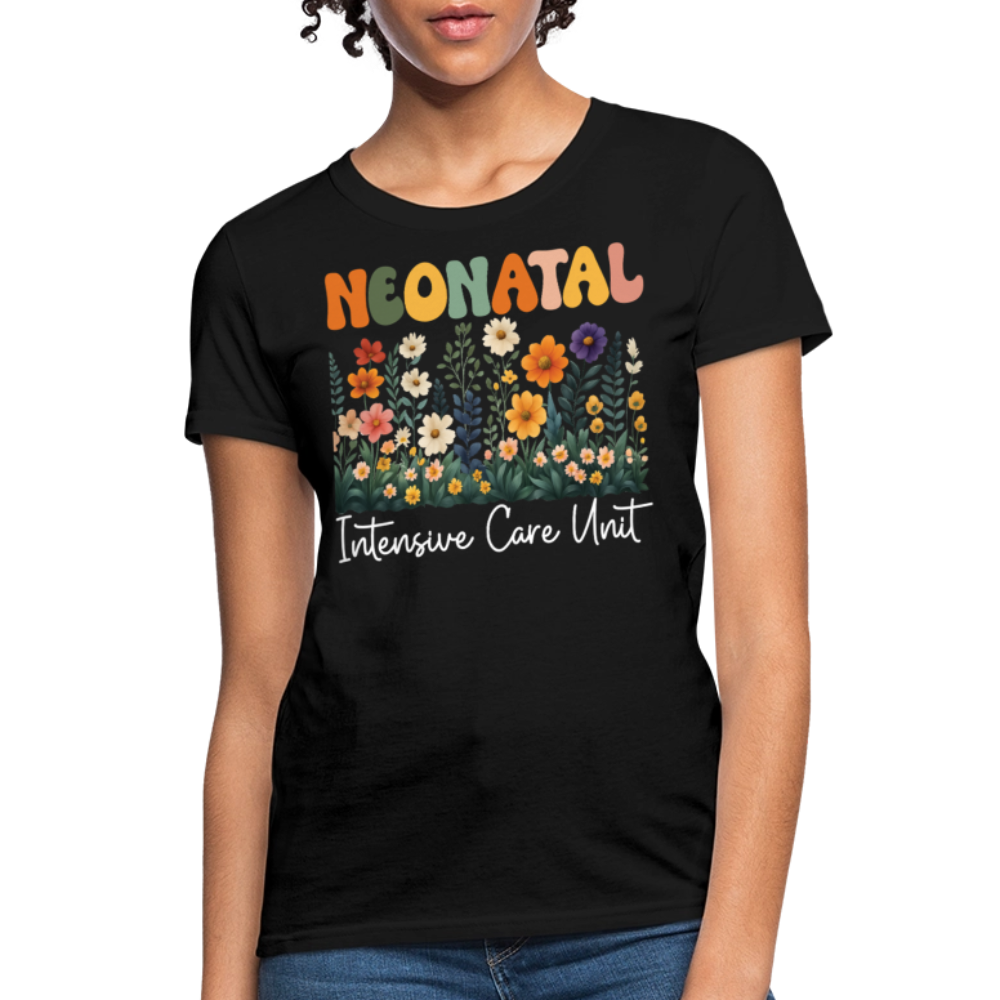 Neonatal Intensive Care Unit NICU Nurse Floral T-Shirt - black