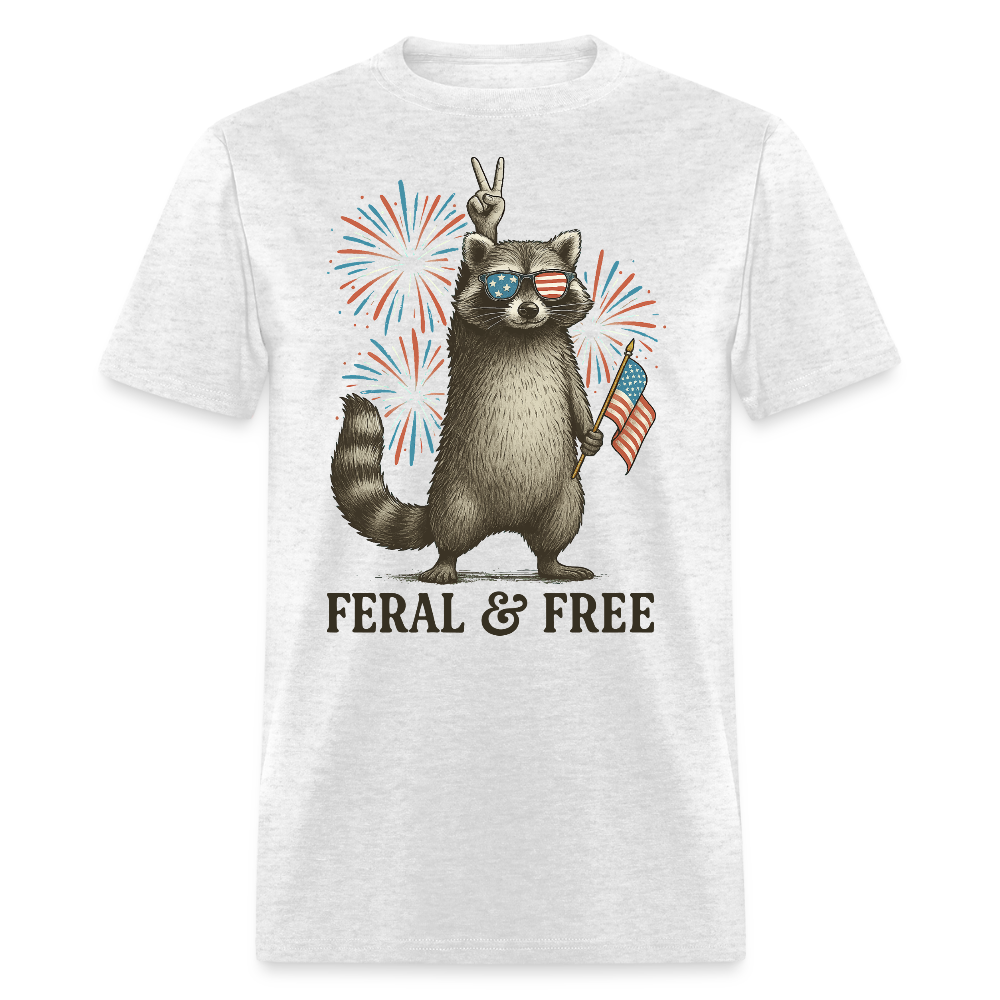 Feral And Free Raccoon American Flag Raccoon T-Shirt - light heather gray