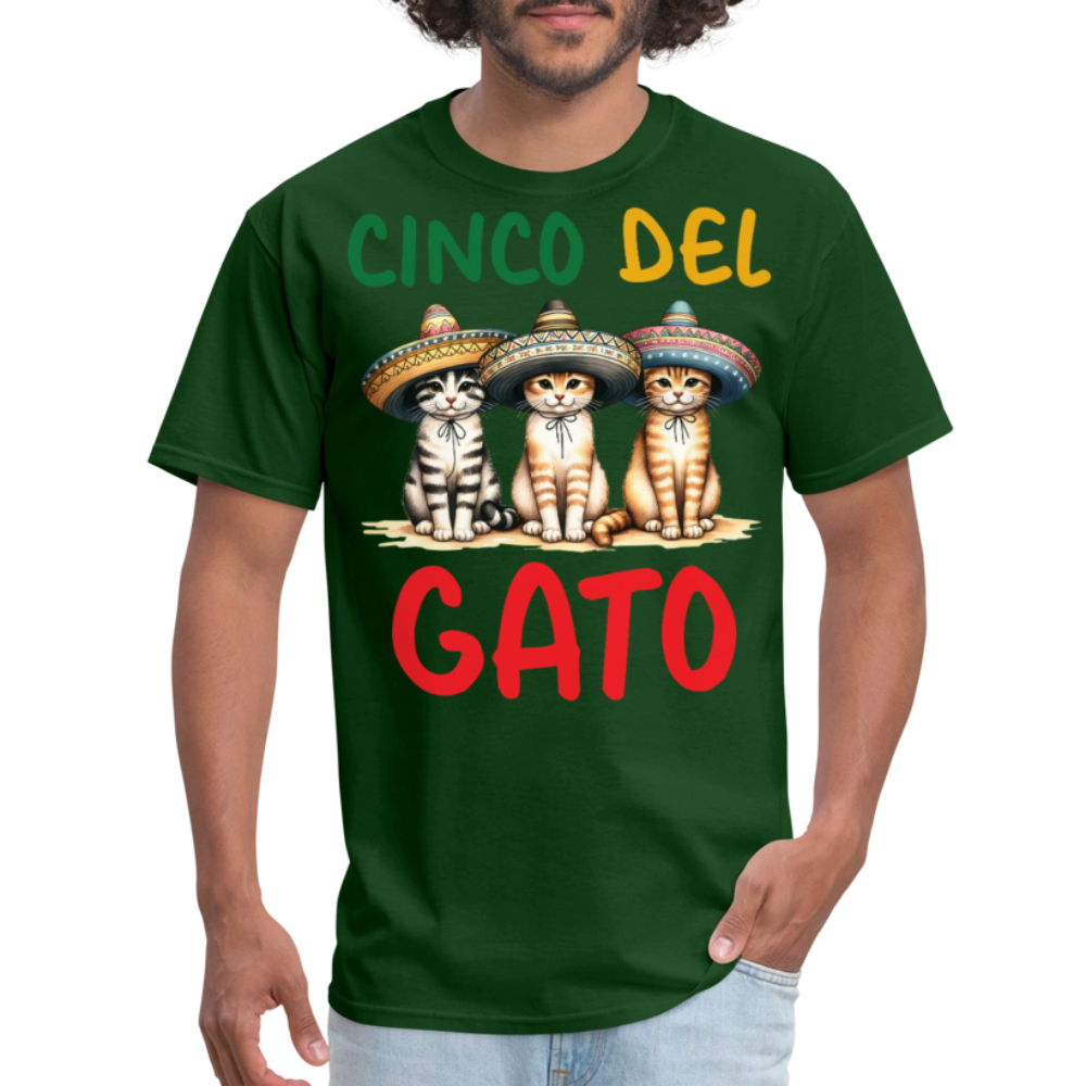 Cinco De Mayo Kitten Graphic Tee Funny Fiesta Cat T-shirt - forest green