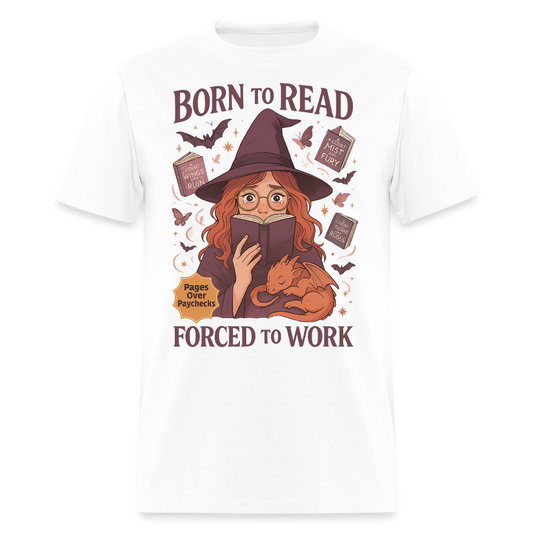 Born To Read Forced To Work Halloween Witchcraft T-Shirt - white