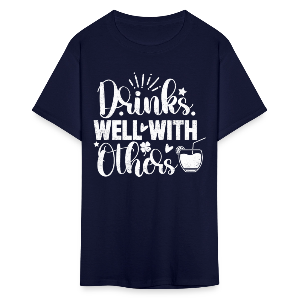 Drinks Well with Others Funny Beer T-Shirt for Party Lovers - navy