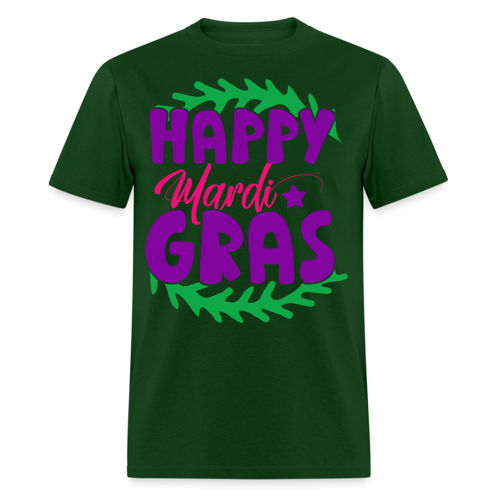 Happy Mardi Gras Graphic Tee New Orleans Carnival Festival T-shirt - forest green