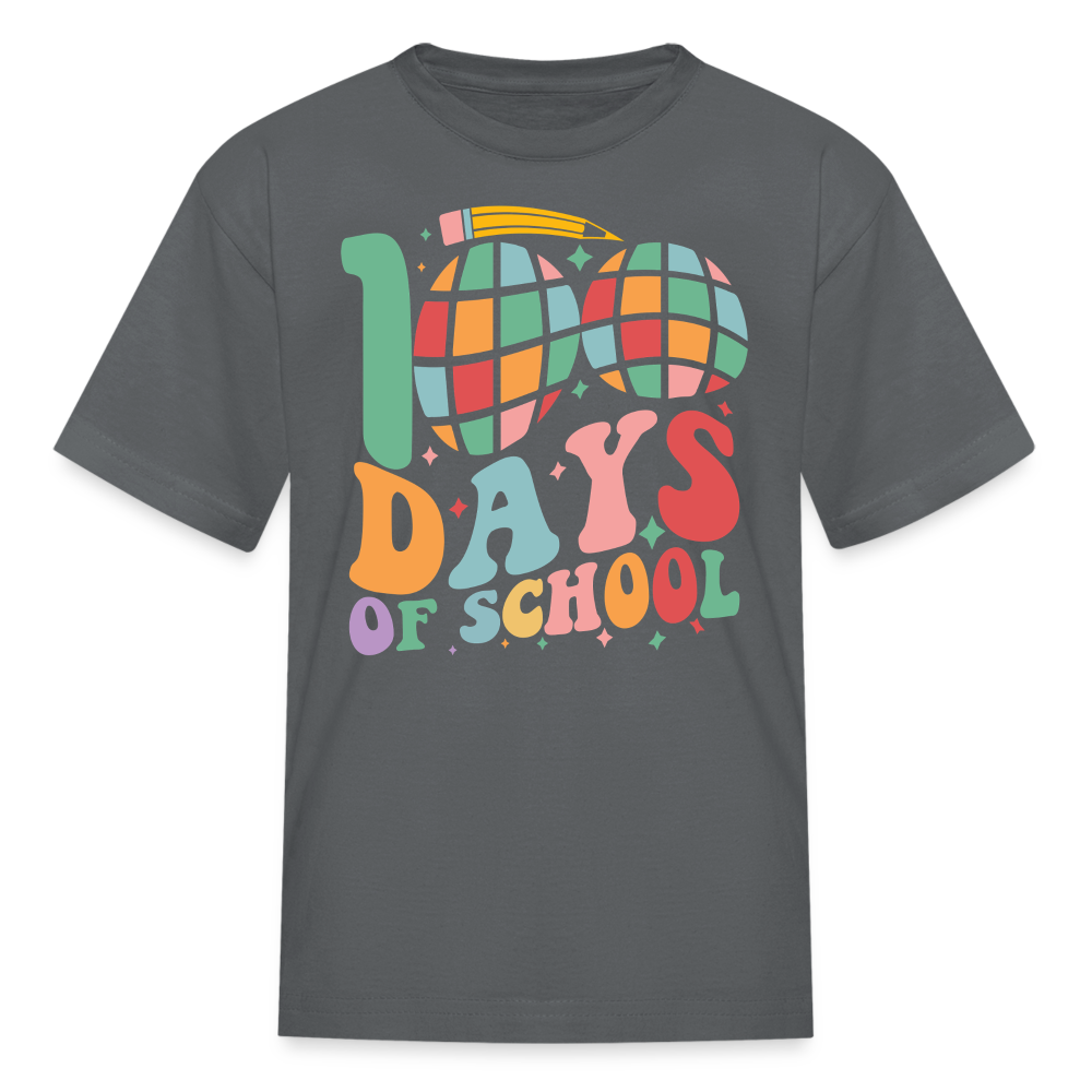 Retro 100 Days Of School Disco Ball Kids T-Shirt - charcoal