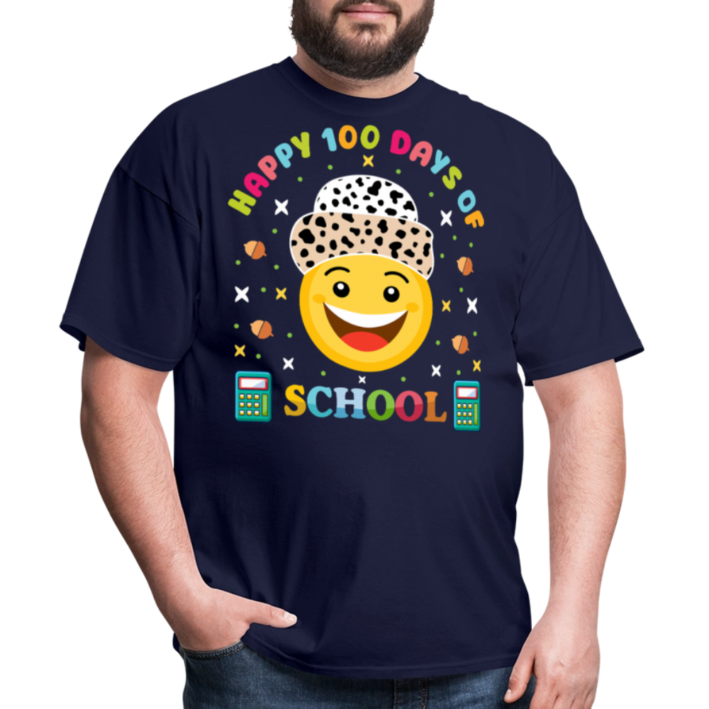 Happy 100 Days of School Teacher Tee 100 Days Smiley Face T-shirt - navy