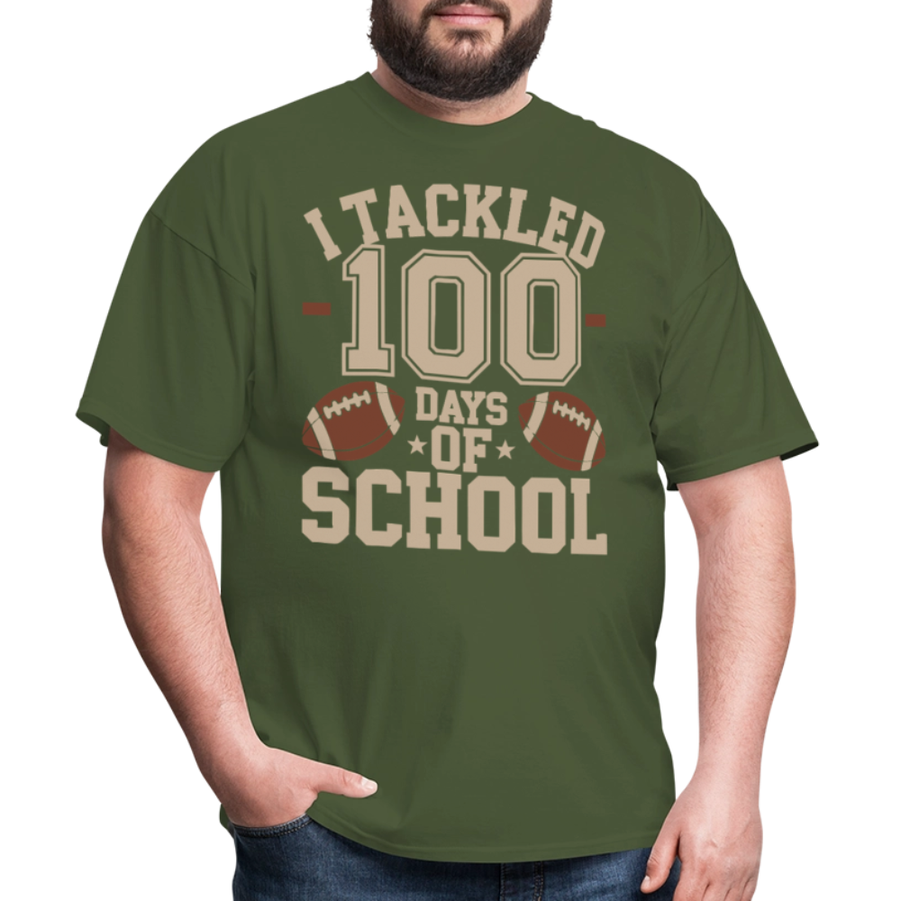 100 Days Of School Tee For Teachers Funny Football Themed School T-shirt - military green