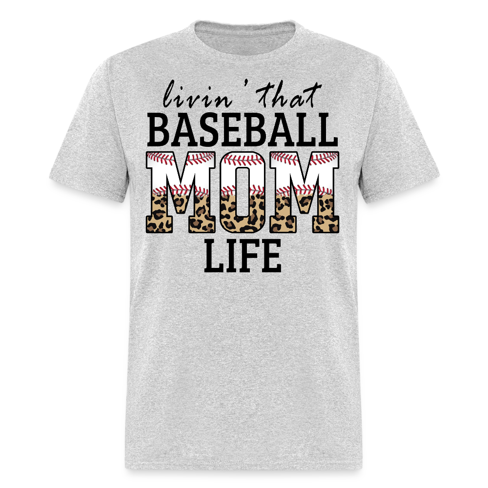 Livin That Baseball Mom Life Leopard Print T-shirt - heather gray