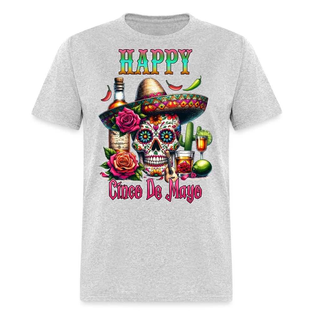 Mexican Fiesta Outfit With Skull And Roses Cinco de Mayo Skull T-shirt - heather gray