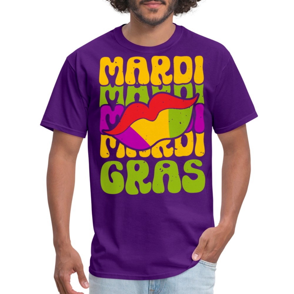 New Orleans Carnival Funny Mardi Gras Lips T-shirt - purple