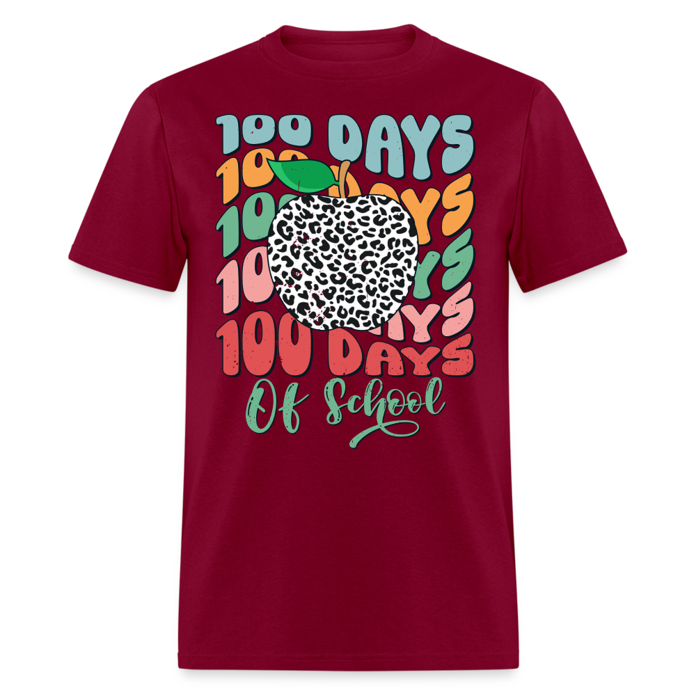 Leopard Print 100 Days of School Tee 100th-day Celebration T-shirt - burgundy