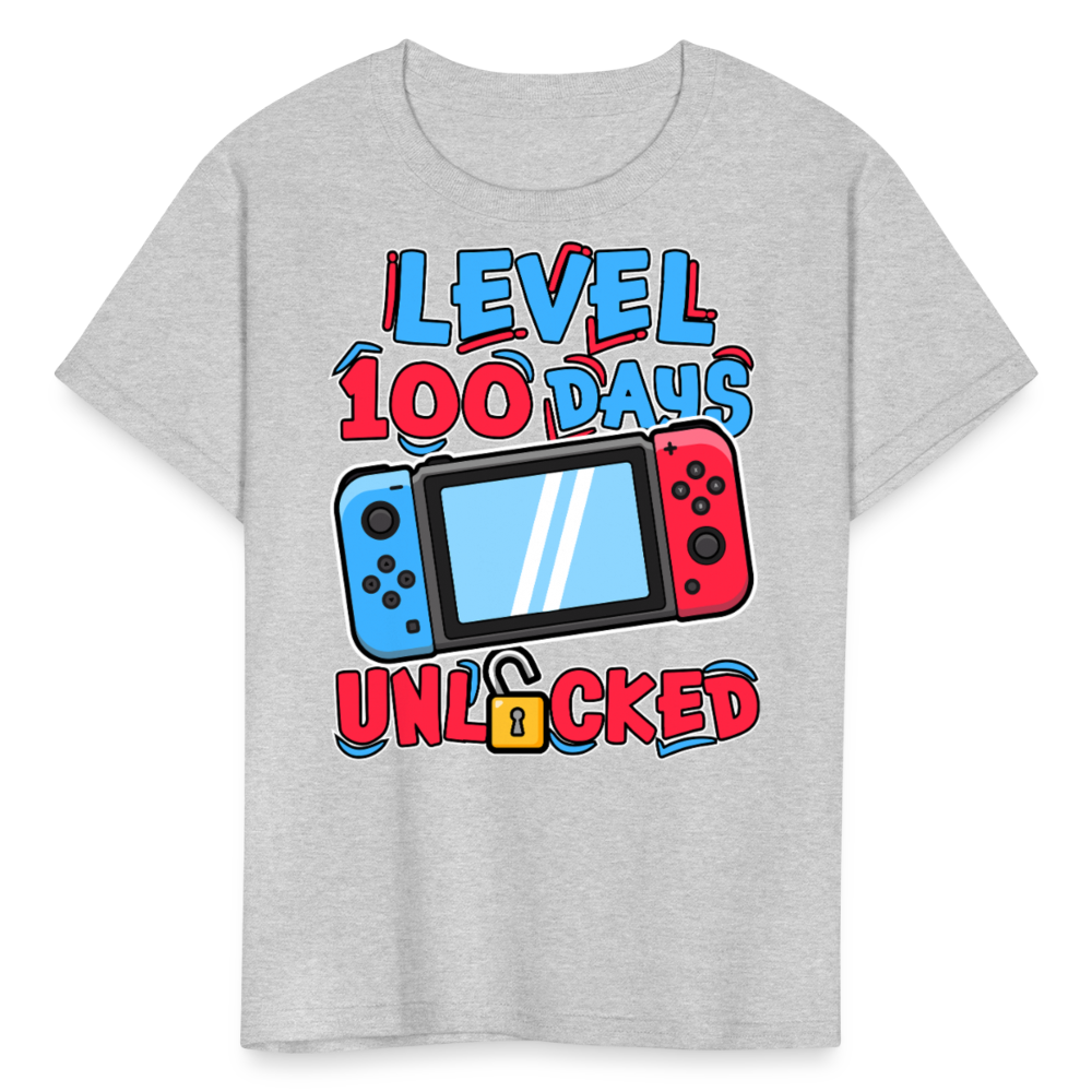 100 Days Unlocked Video Game Tee Gaming Milestone Kids T-shirt - heather gray