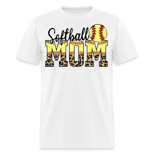 Yellow And Leopard Print Softball Mom T-shirt - white