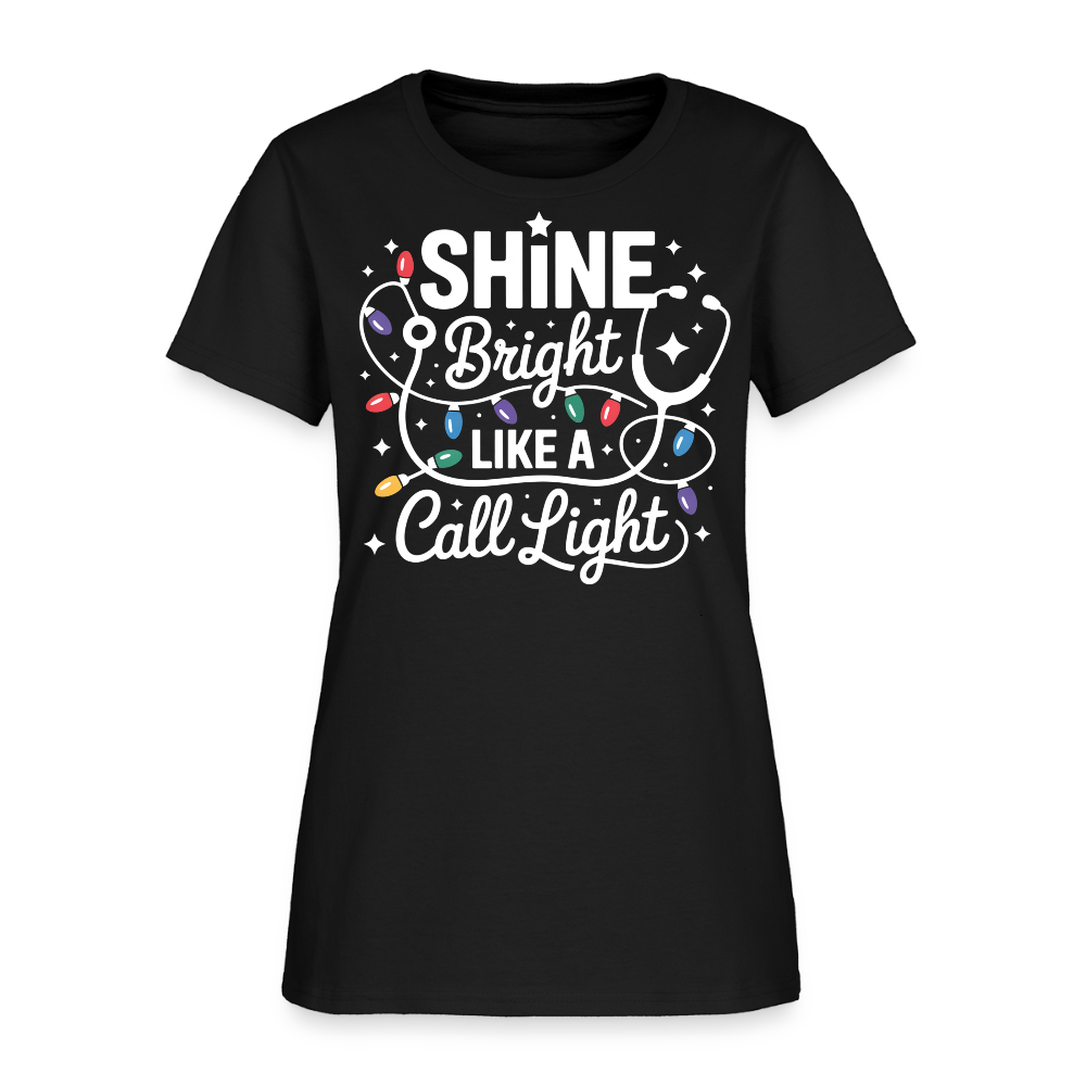 Shine Bright Like A Call Light Funny Nurse Christmas T-Shirt - black