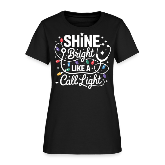 Shine Bright Like A Call Light Funny Nurse Christmas T-Shirt - black
