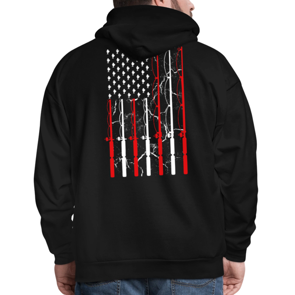 Patriotic American Flag Fishing Rod Hoodie - black