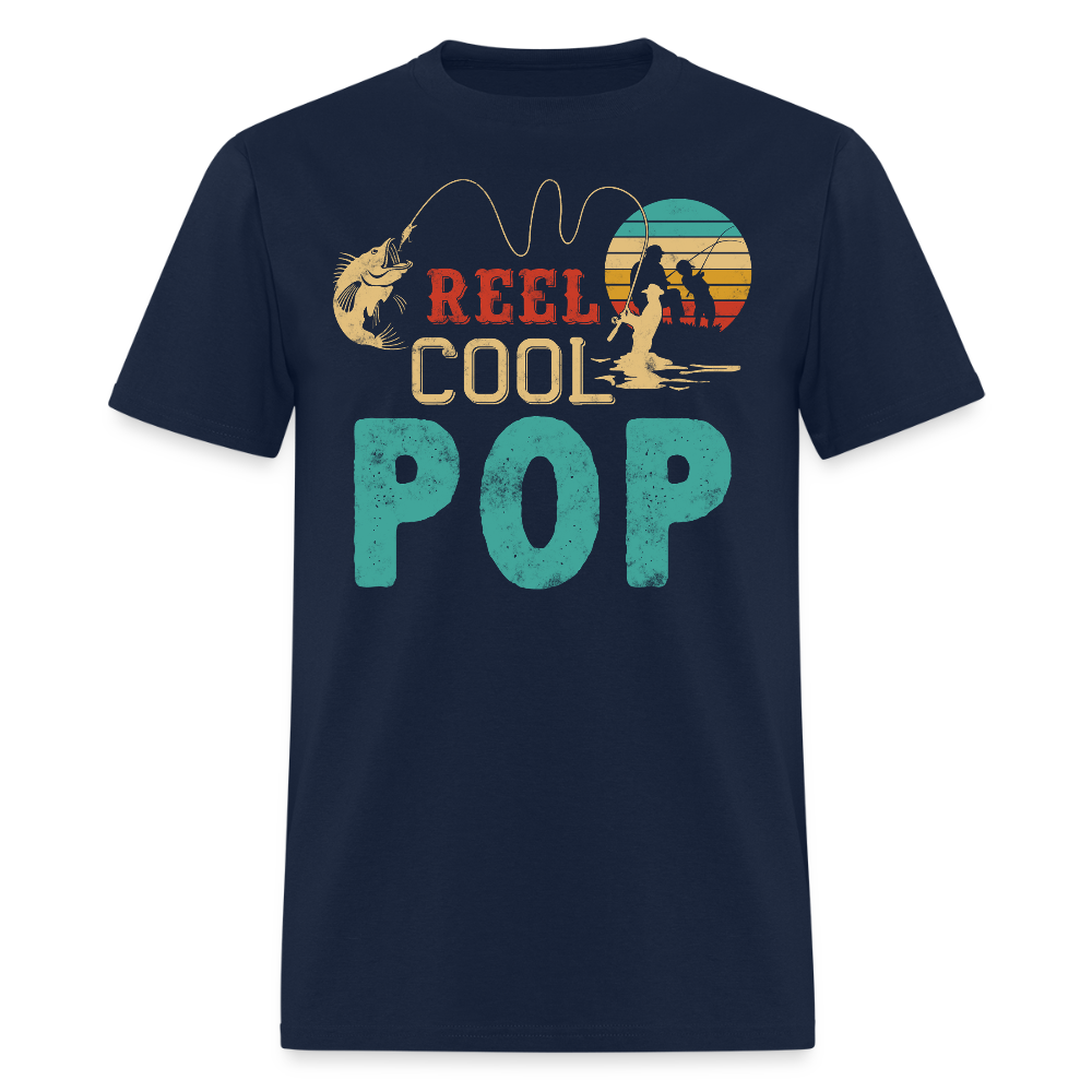 Reel Cool Pop Fishing Father's Day Gift For Fisherman Dad T-shirt - navy