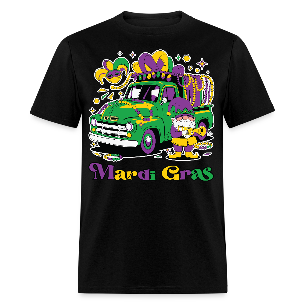 Funny Mardi Gras Truck And Beads Graphic Tee Mardi Gras Gnome T-shirt - black