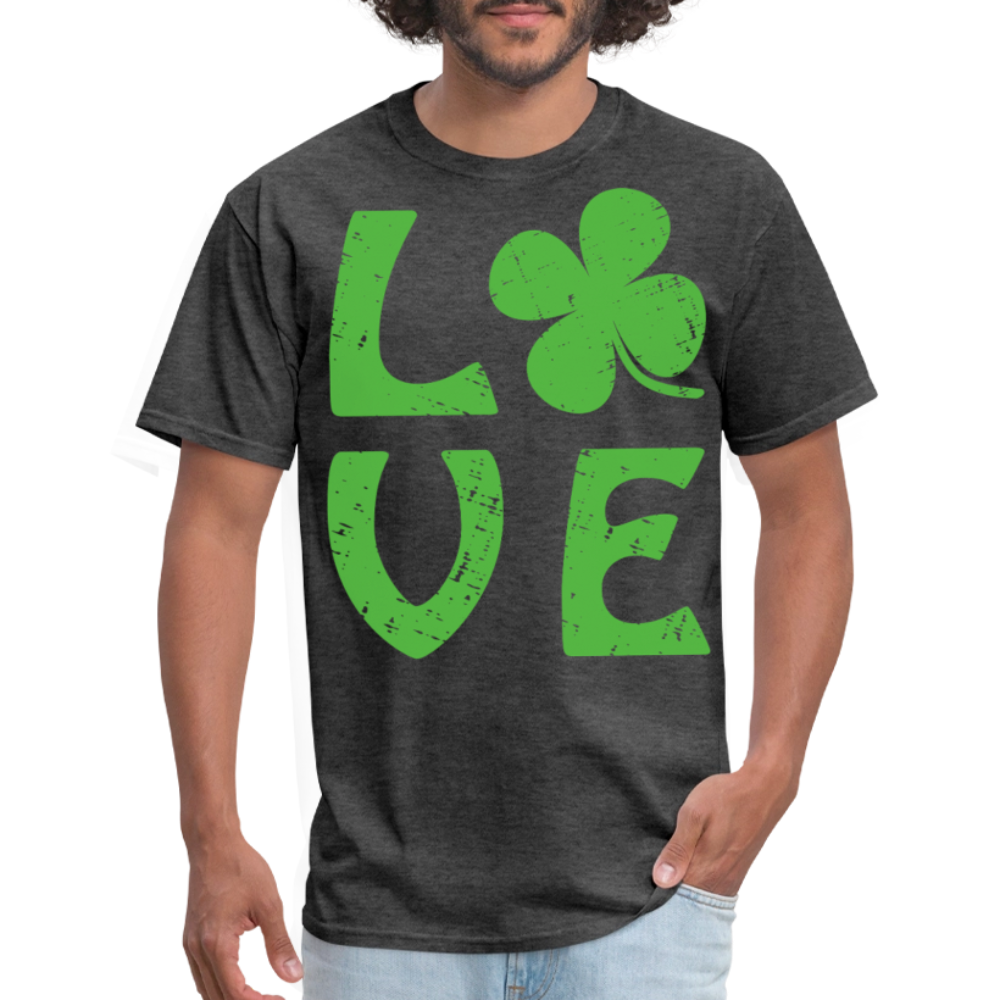 Lucky Clover Distressed Love Graphic T-shirt - heather black