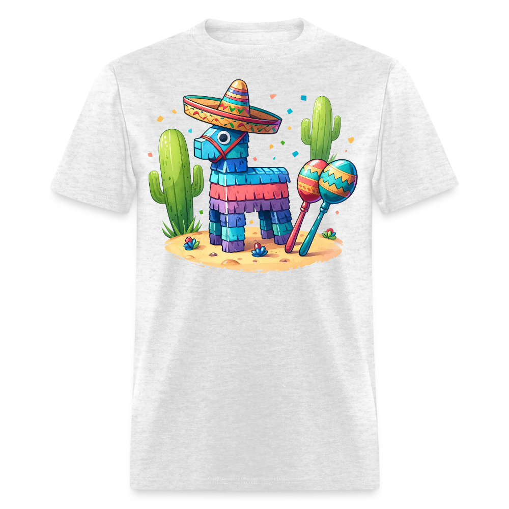 Funny Fiesta-themed Graphic Tee Colorful Piñata with Sombrero T-shirt - light heather gray