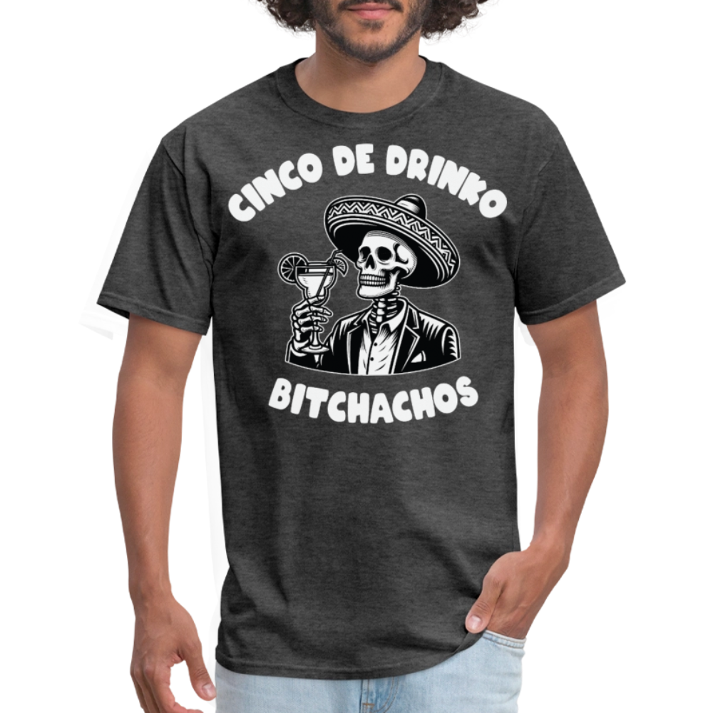 Cinco de Drinko Graphic Tee Skeleton Drinking Margarita T-shirt - heather black