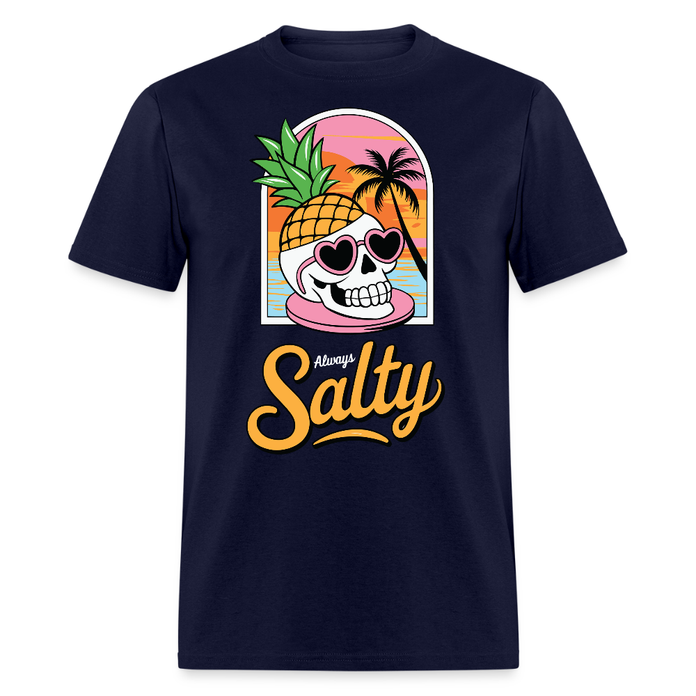 Always Salty Beach Retro Tropical Skull T-shirt - navy