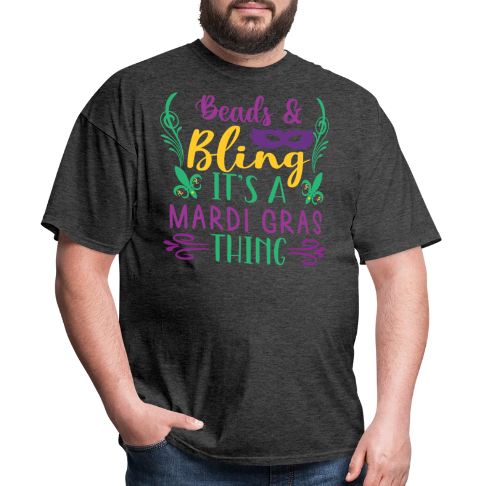 Masquerade Party Beads And Bling Mardi Gras T-Shirt - heather black