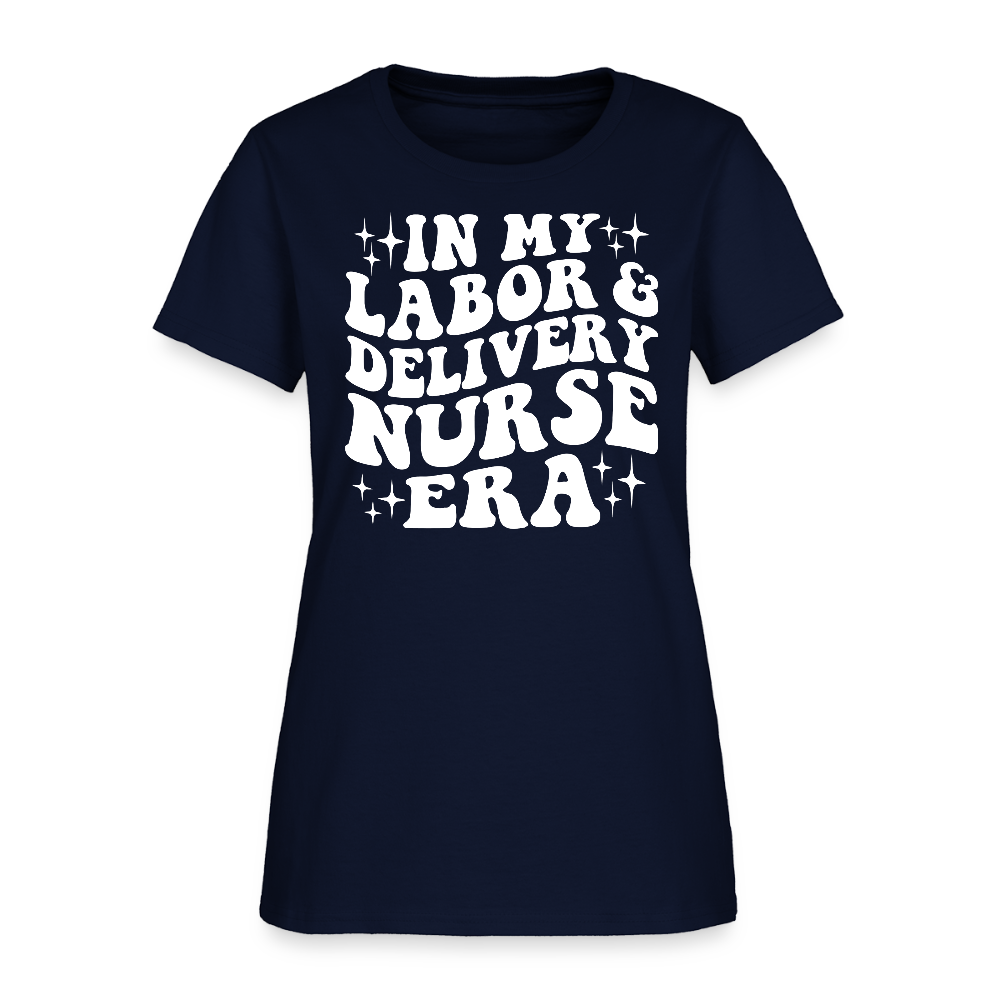 In My Labor & Delivery Nurse Era Groovy Nurse T-Shirt - navy